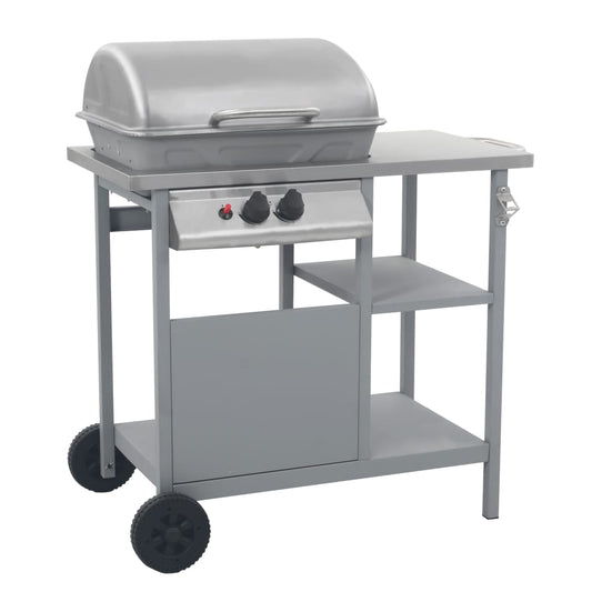 Gas Bbq Grill With 3-Layer Side Table Black And Silver