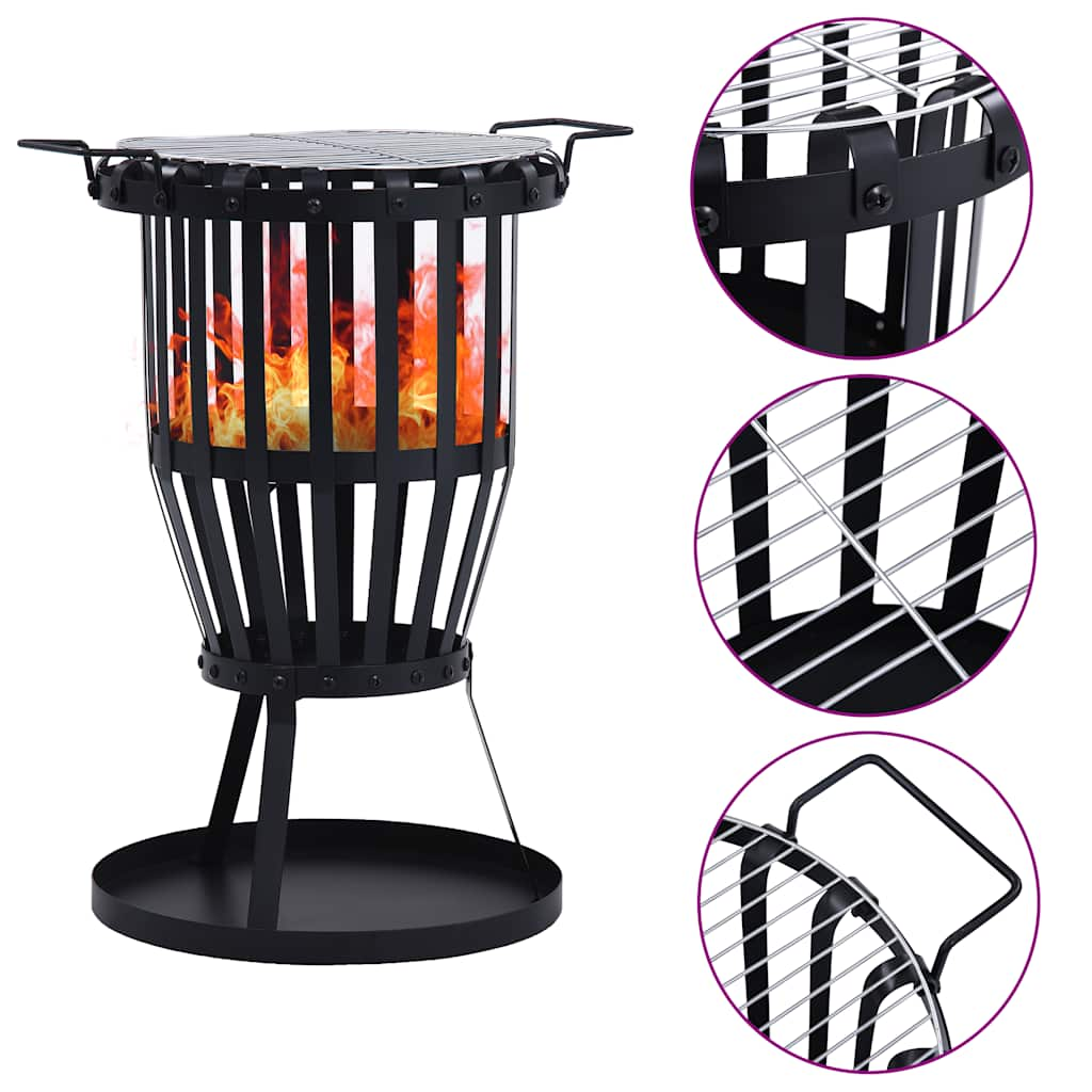 Garden Fire Pit Basket With Bbq Grill Steel 47.5 Cm