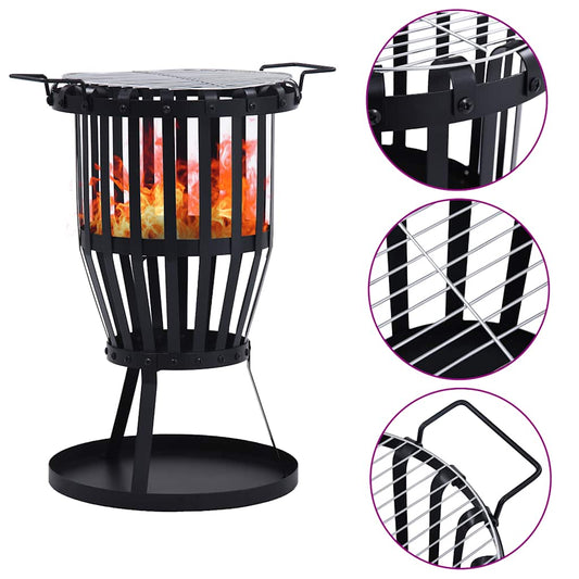 Garden Fire Pit Basket With Bbq Grill Steel 47.5 Cm