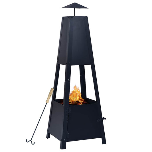 Fire Pit Black 35X35X99 Cm Steel