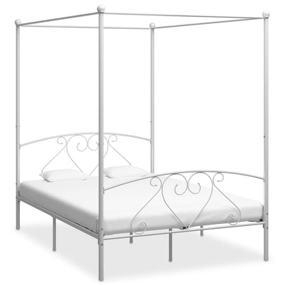 Bed Frame Without Mattress With Canopy White 140X200 Cm Metal