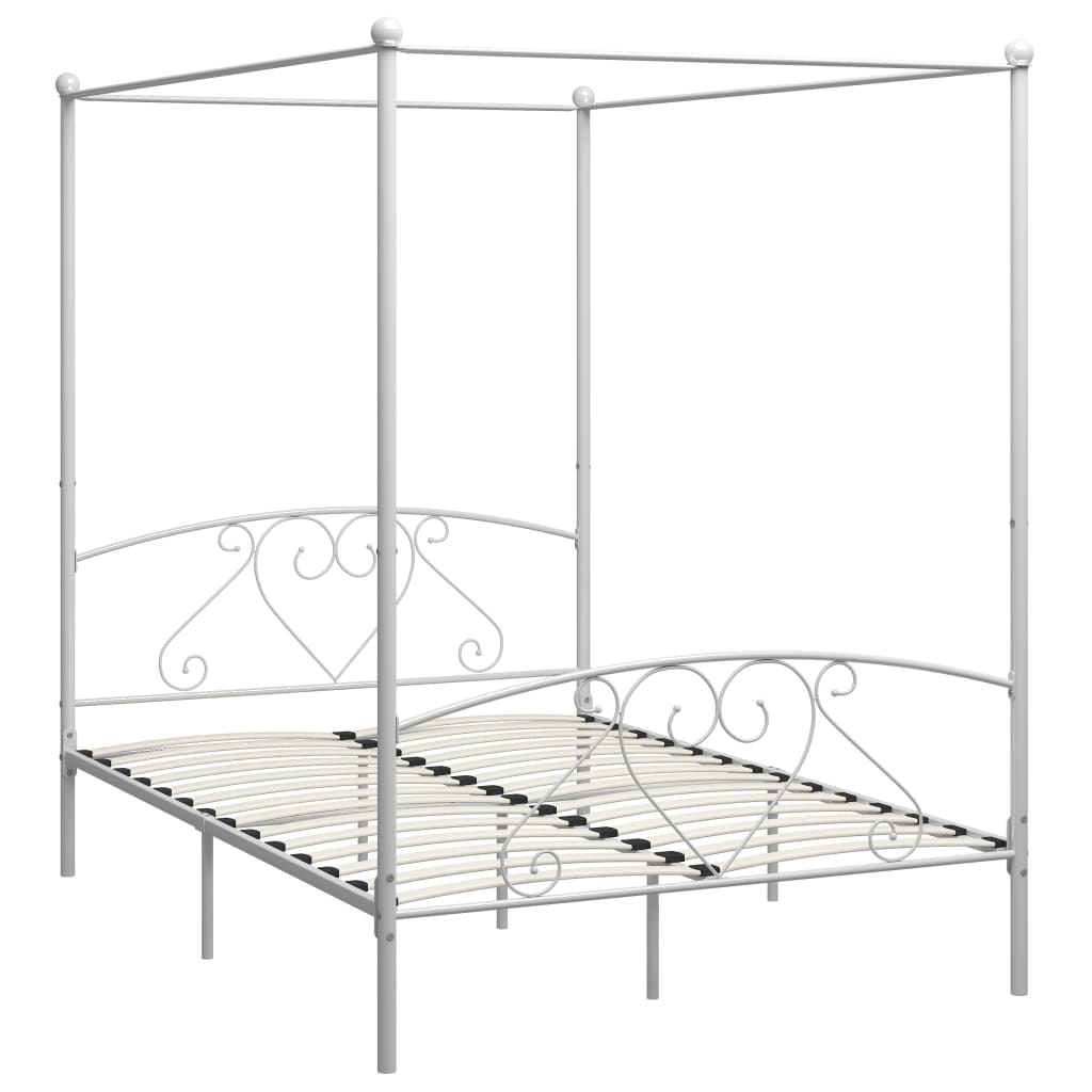 Bed Frame Without Mattress With Canopy White 140X200 Cm Metal