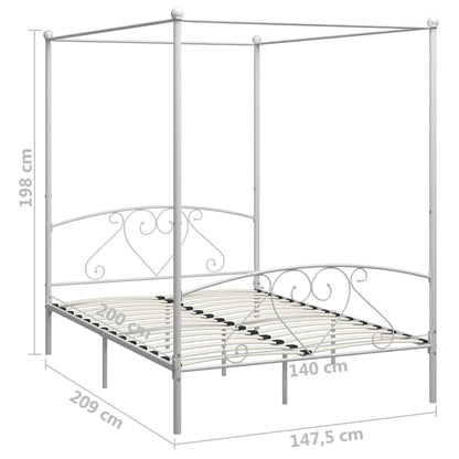 Bed Frame Without Mattress With Canopy White 140X200 Cm Metal