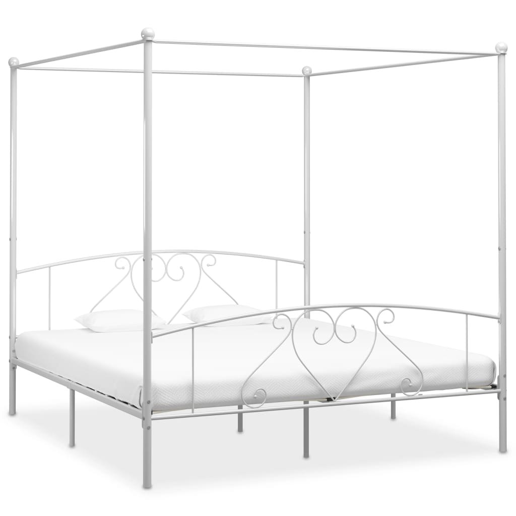 Canopy Bed Frame White Metal 6Ft Super King