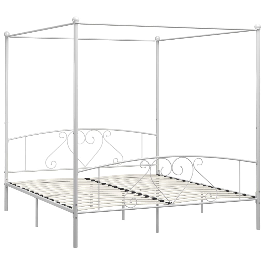 Canopy Bed Frame White Metal 6Ft Super King