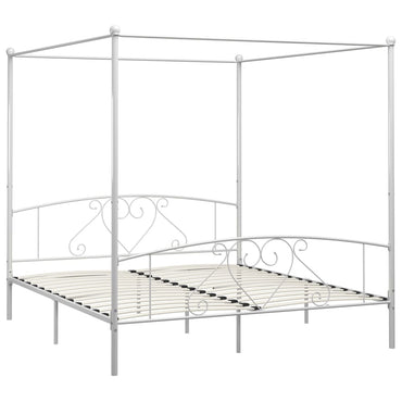 Canopy Bed Frame White Metal 6Ft Super King