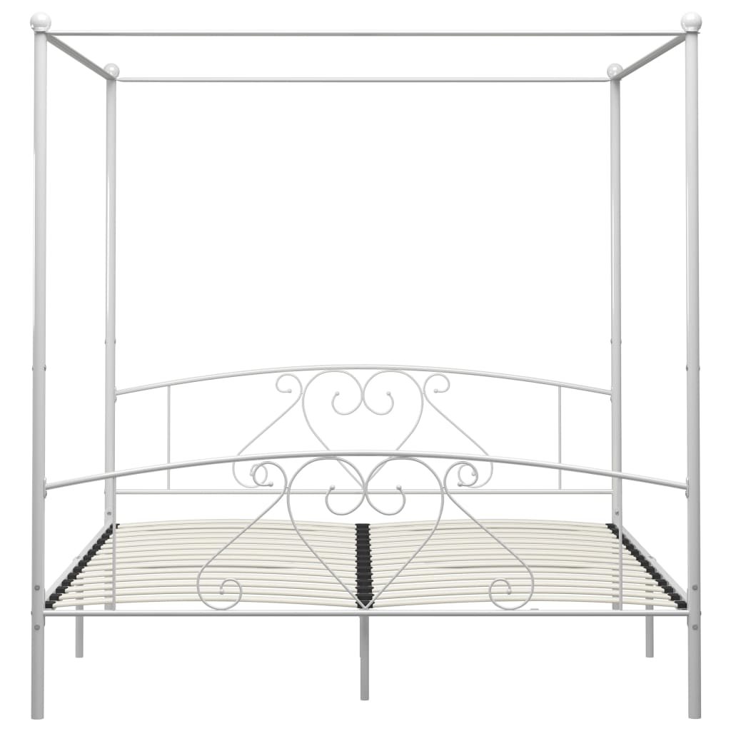 Canopy Bed Frame White Metal 6Ft Super King