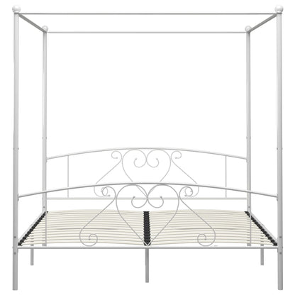 Canopy Bed Frame White Metal 6Ft Super King