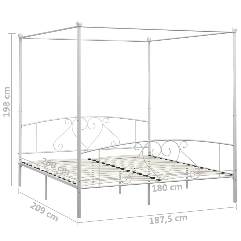 Canopy Bed Frame White Metal 6Ft Super King