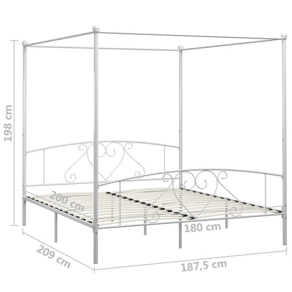 Canopy Bed Frame White Metal 6Ft Super King