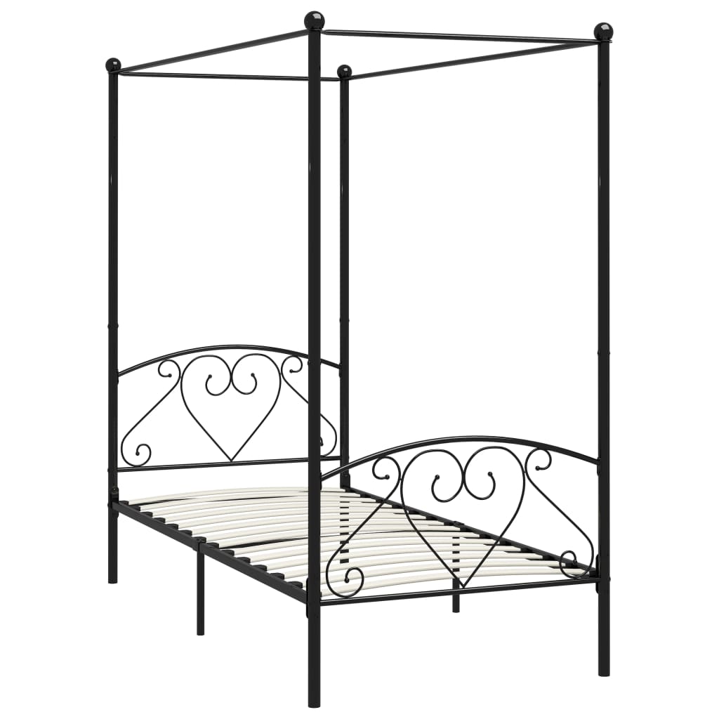 Canopy Bed Frame Black Metal 90X200 Cm