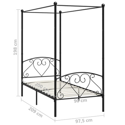 Canopy Bed Frame Black Metal 90X200 Cm