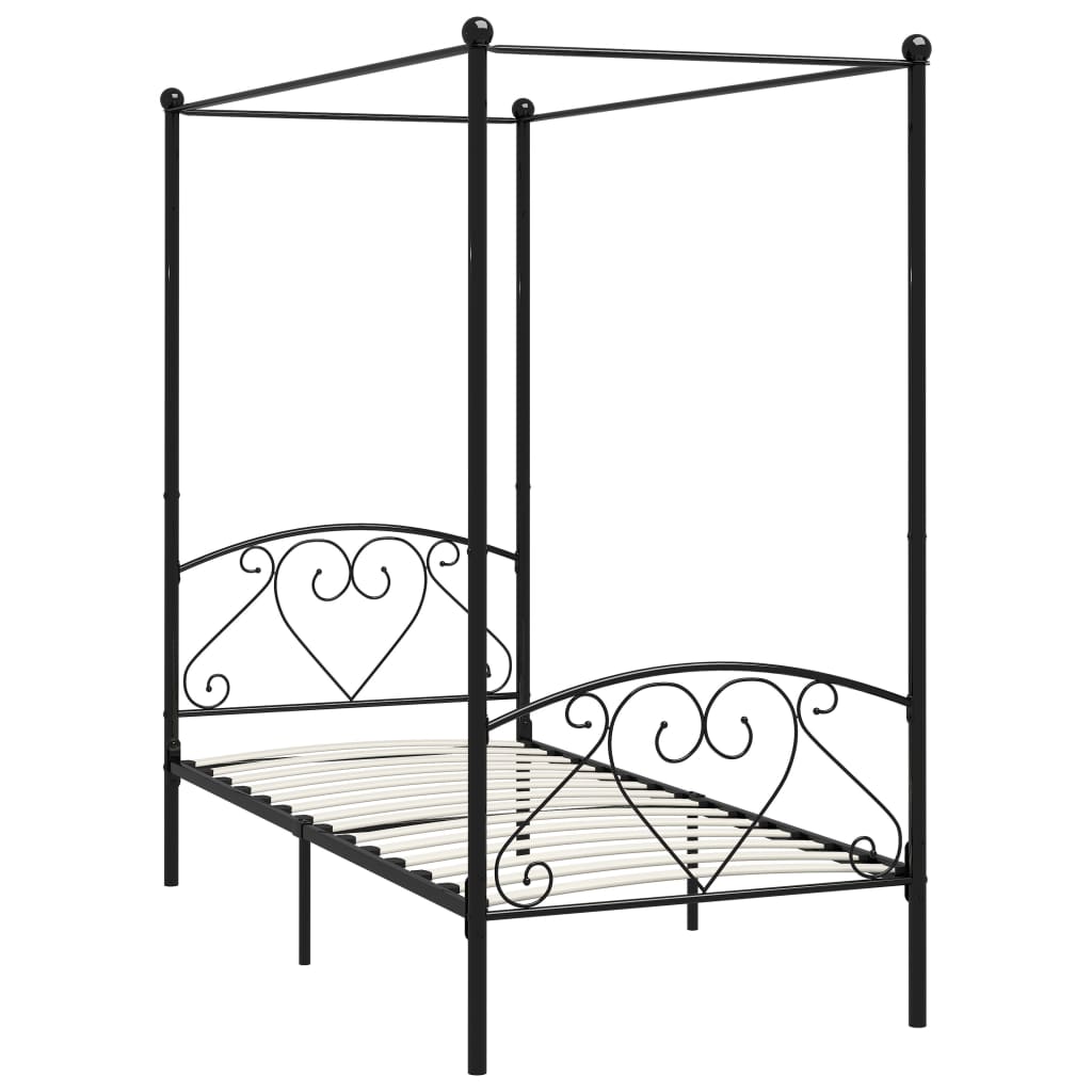 284434 Canopy Bed Frame Without Mattress Black Metal 100X200 Cm