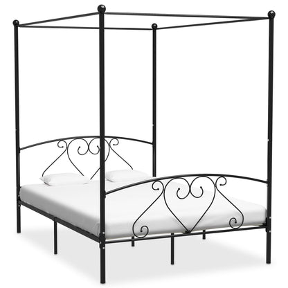 Canopy Bed Frame Black Metal 160X200 Cm