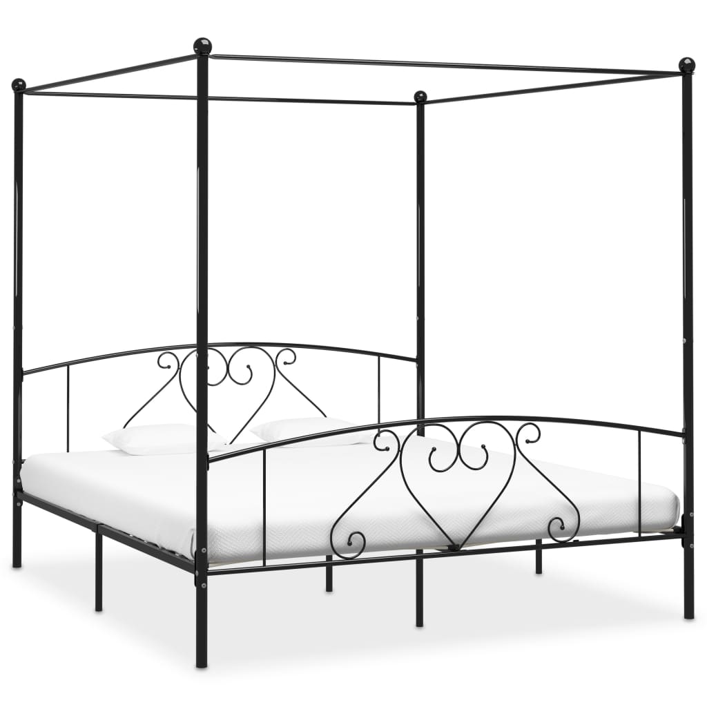 Canopy Bed Frame Black Metal 6Ft Super King