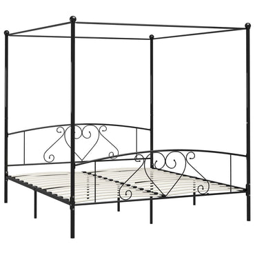 Canopy Bed Frame Black Metal 6Ft Super King