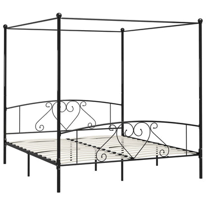 Canopy Bed Frame Black Metal 6Ft Super King