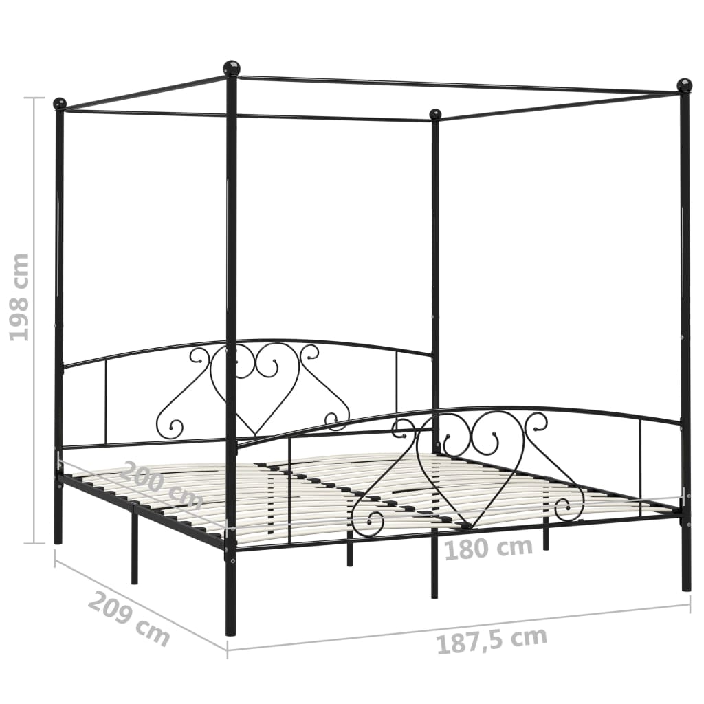 Canopy Bed Frame Black Metal 6Ft Super King