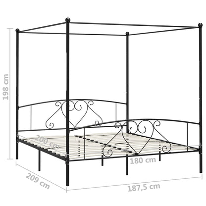 Canopy Bed Frame Black Metal 6Ft Super King