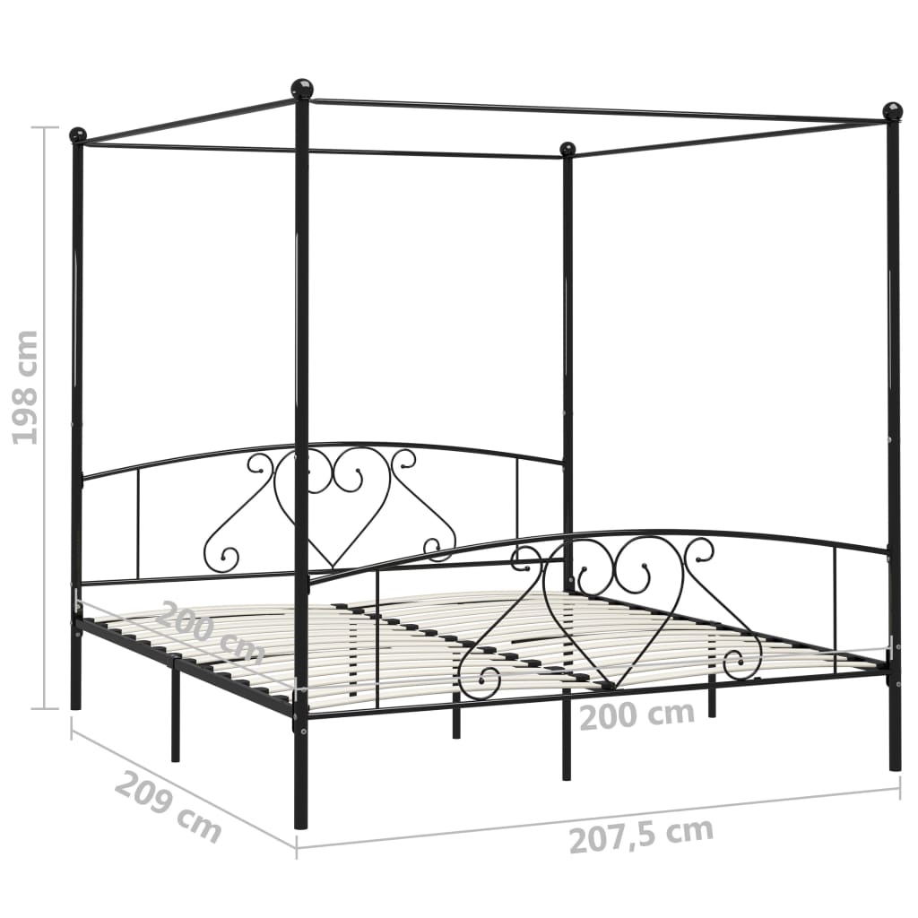 Canopy Bed Frame Black Metal 200X200 Cm