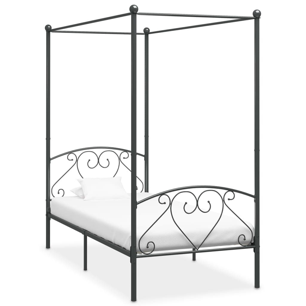 284440 Canopy Bed Frame Without Mattress Grey Metal 90X200 Cm