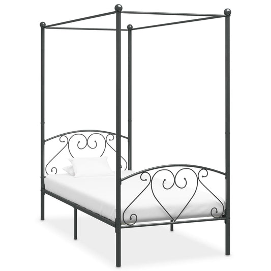 284440 Canopy Bed Frame Without Mattress Grey Metal 90X200 Cm