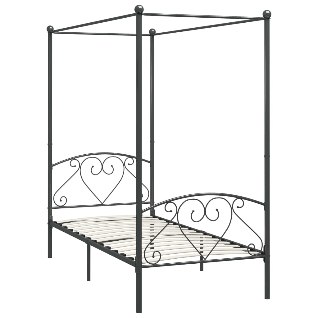 284440 Canopy Bed Frame Without Mattress Grey Metal 90X200 Cm