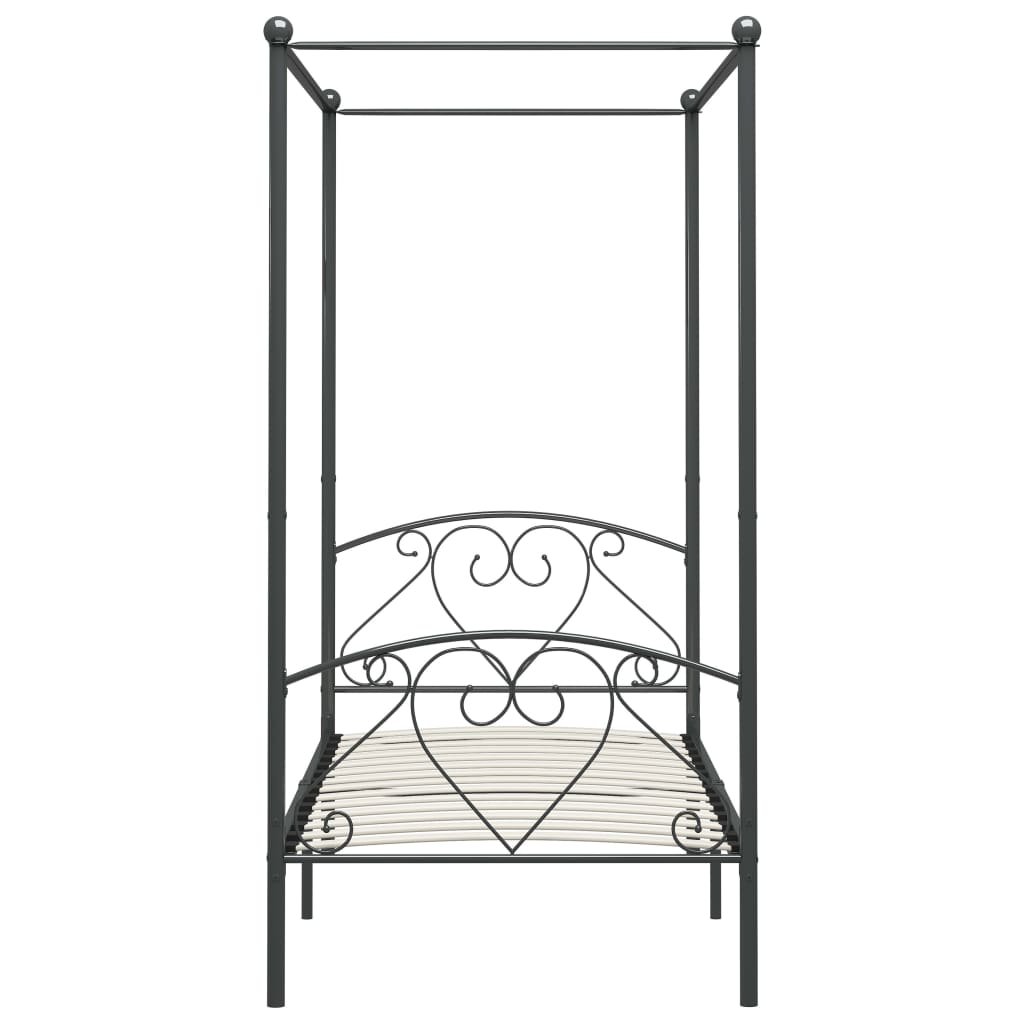 284440 Canopy Bed Frame Without Mattress Grey Metal 90X200 Cm