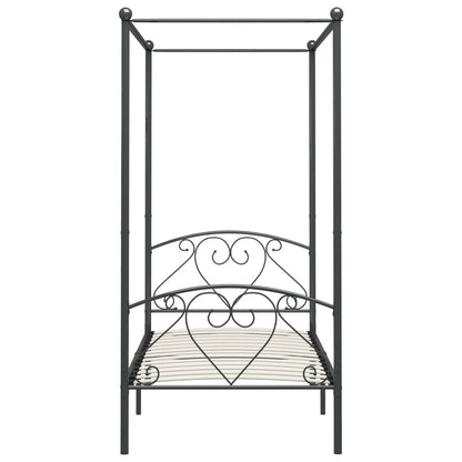 284440 Canopy Bed Frame Without Mattress Grey Metal 90X200 Cm