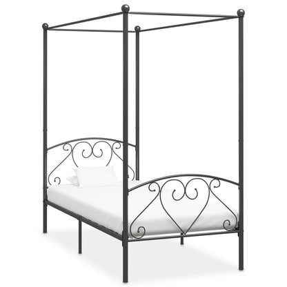 284441 Canopy Bed Frame Without Mattress Grey Metal 100X200 Cm