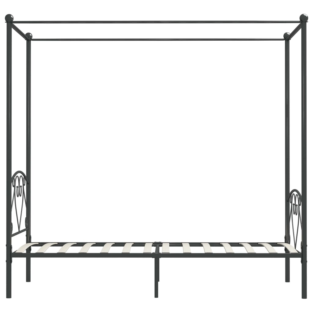 284441 Canopy Bed Frame Without Mattress Grey Metal 100X200 Cm