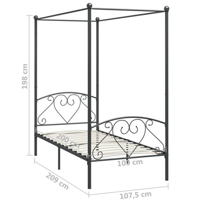 284441 Canopy Bed Frame Without Mattress Grey Metal 100X200 Cm