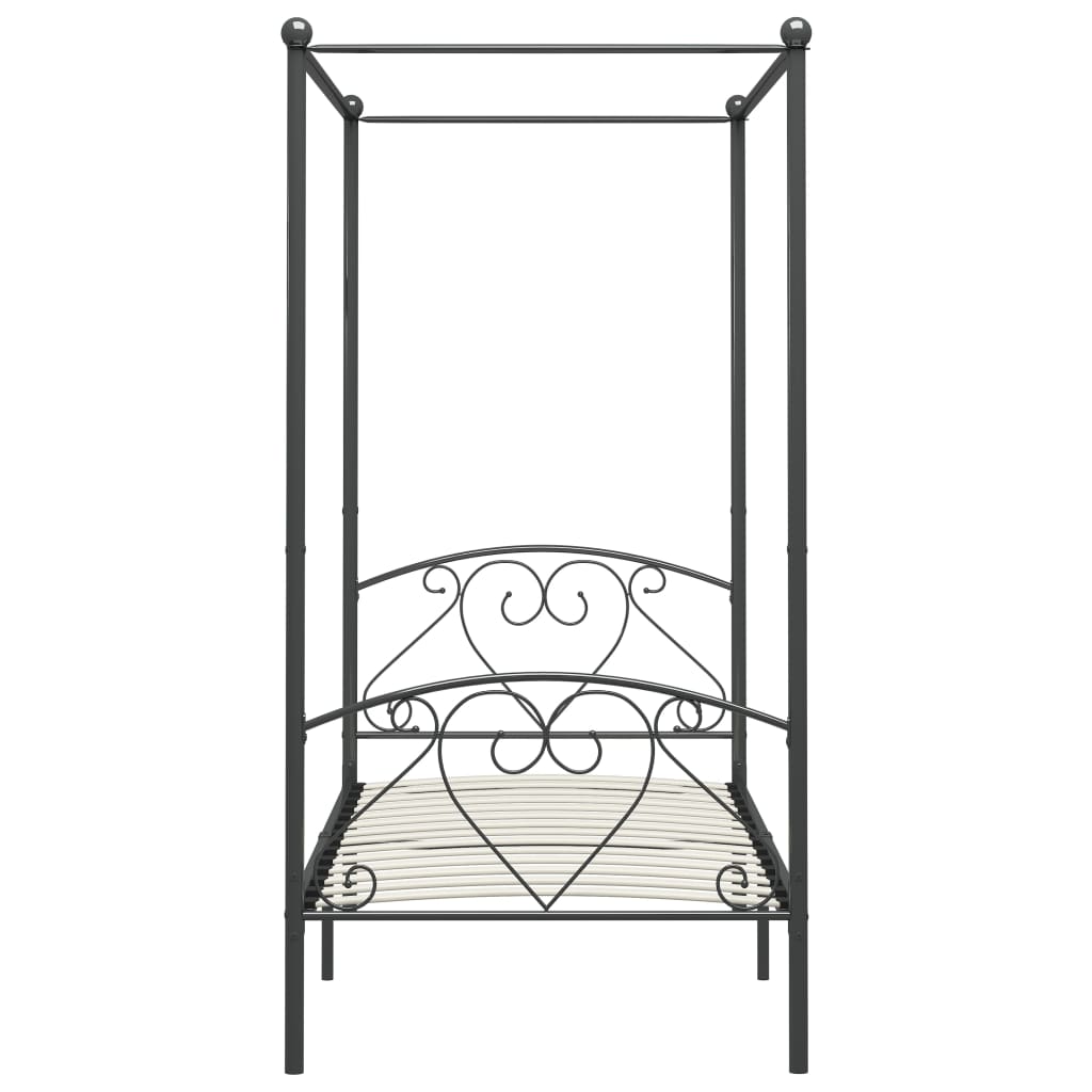 284442 Canopy Bed Frame Without Mattress Grey Metal 120X200 Cm