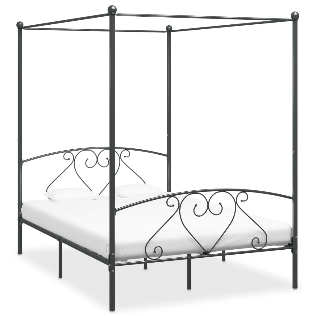 284444 Canopy Bed Frame Without Mattress Grey Metal 160X200 Cm