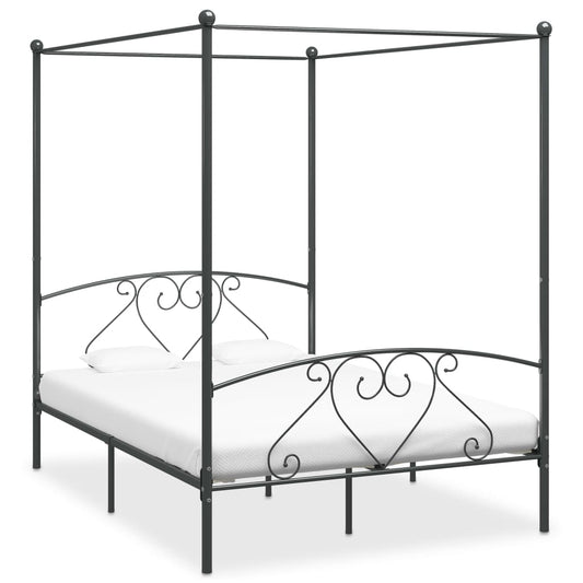 284444 Canopy Bed Frame Without Mattress Grey Metal 160X200 Cm