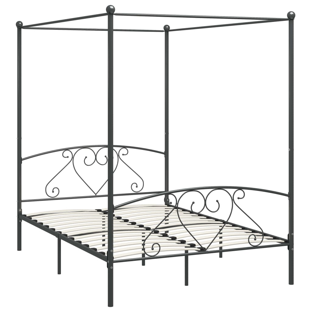 284444 Canopy Bed Frame Without Mattress Grey Metal 160X200 Cm