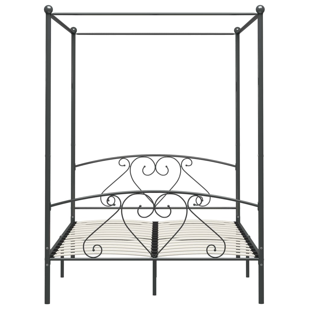 284444 Canopy Bed Frame Without Mattress Grey Metal 160X200 Cm