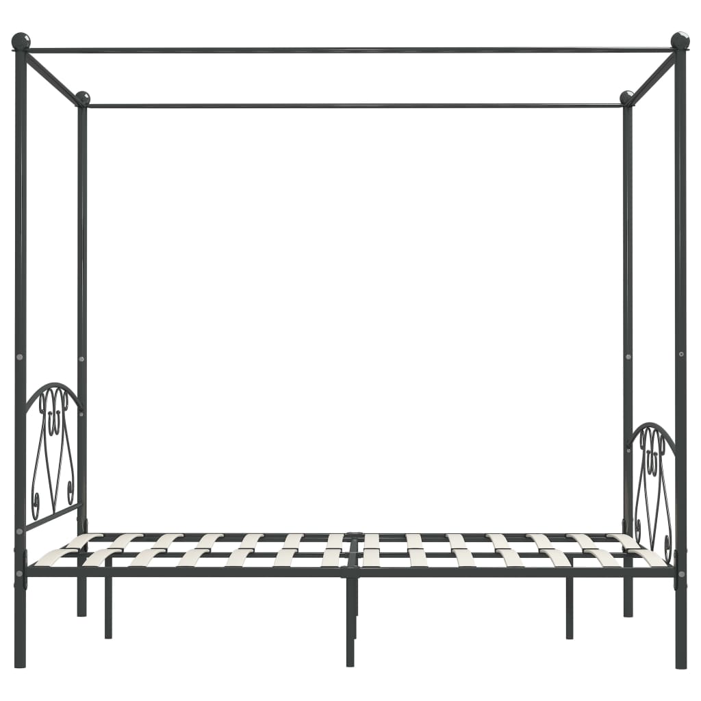 284444 Canopy Bed Frame Without Mattress Grey Metal 160X200 Cm