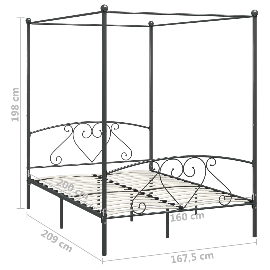 284444 Canopy Bed Frame Without Mattress Grey Metal 160X200 Cm