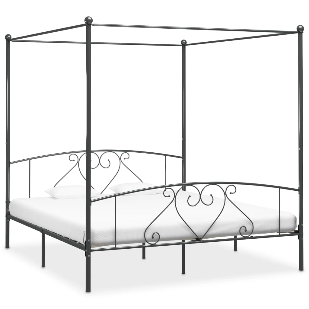 Canopy Bed Frame Grey Metal 6Ft Super King