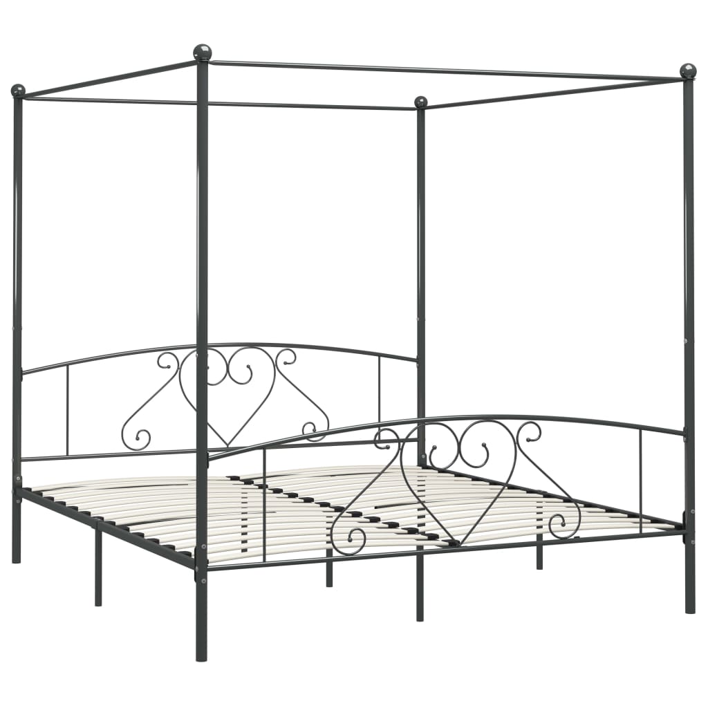 Canopy Bed Frame Grey Metal 6Ft Super King