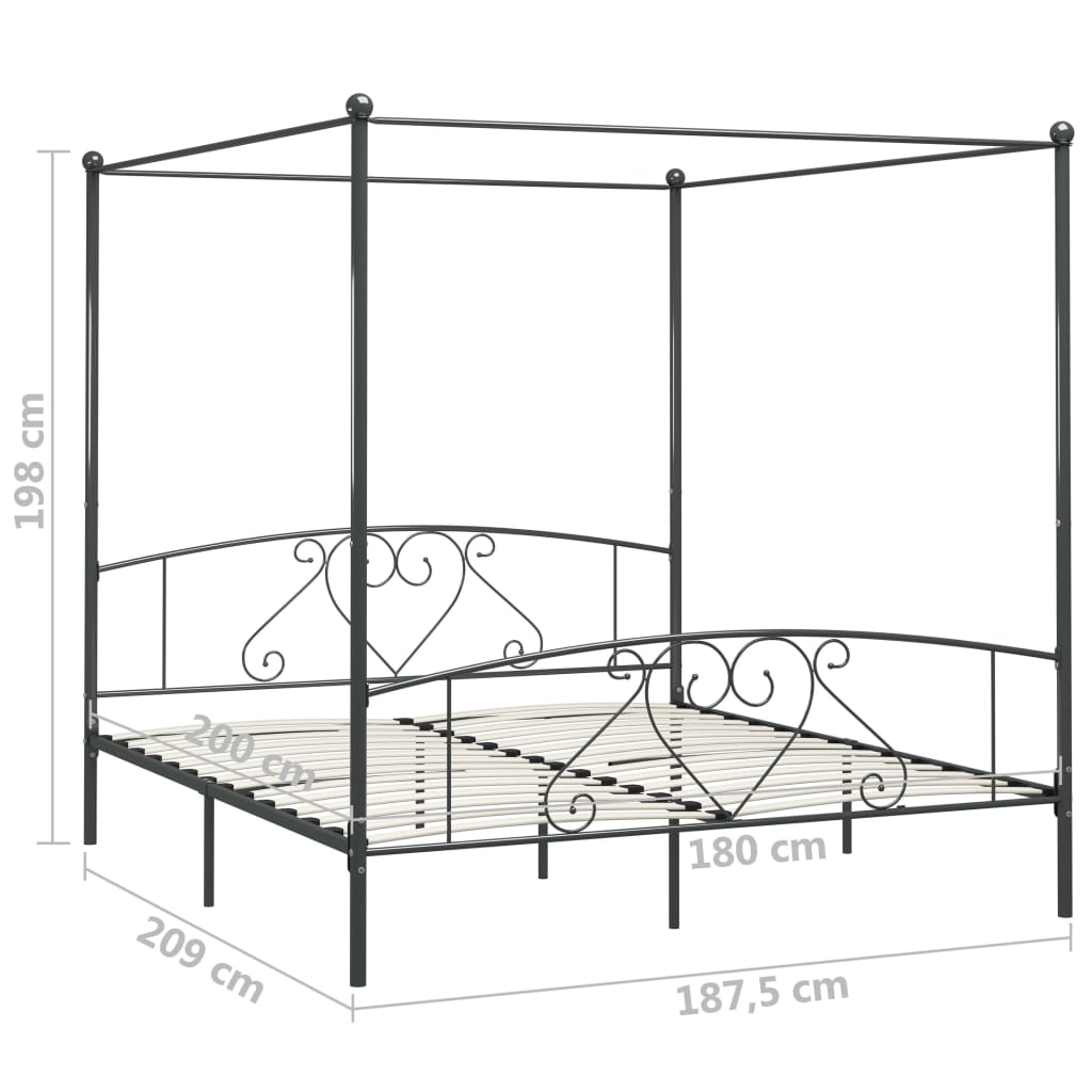 Canopy Bed Frame Grey Metal 6Ft Super King