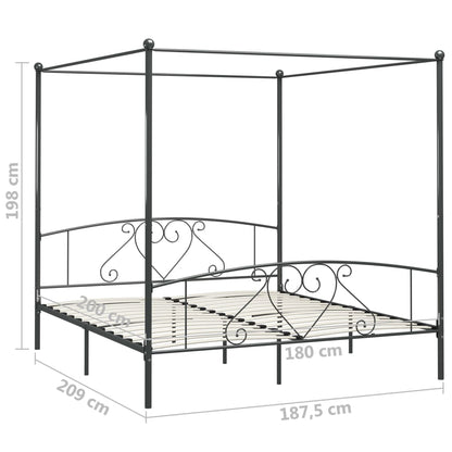 Canopy Bed Frame Grey Metal 6Ft Super King