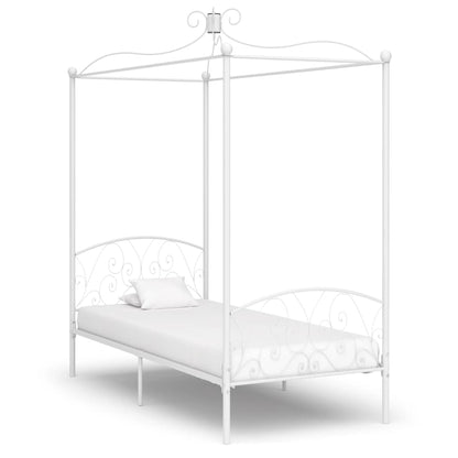 284469 Canopy Bed Frame Without Mattress White Metal 100X200 Cm