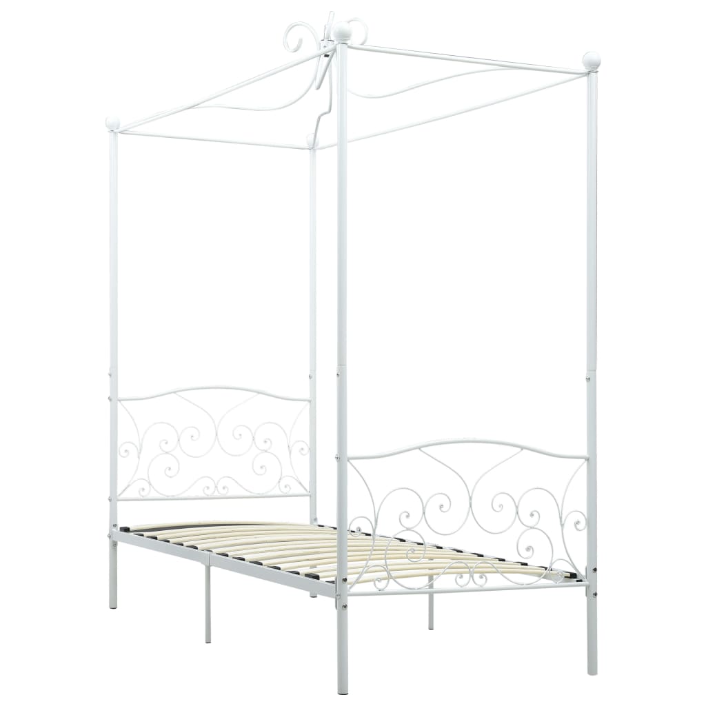 284469 Canopy Bed Frame Without Mattress White Metal 100X200 Cm