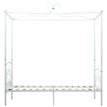 284469 Canopy Bed Frame Without Mattress White Metal 100X200 Cm