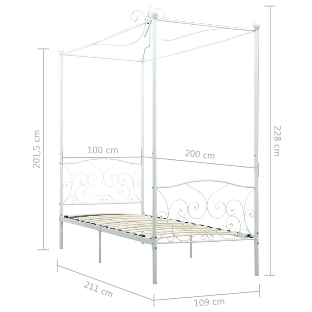 284469 Canopy Bed Frame Without Mattress White Metal 100X200 Cm