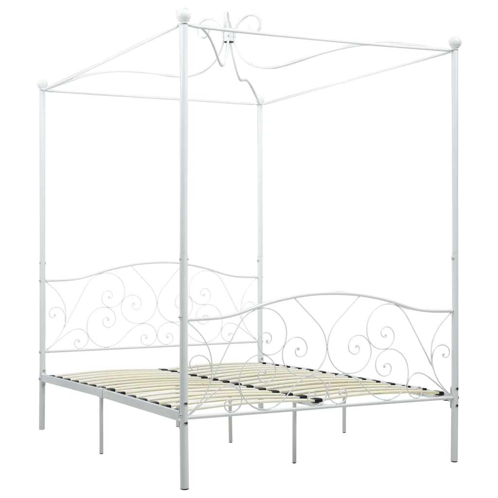 Bed Frame Without Mattress With Canopy White 140X200 Cm Metal