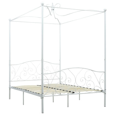 Bed Frame Without Mattress With Canopy White 140X200 Cm Metal