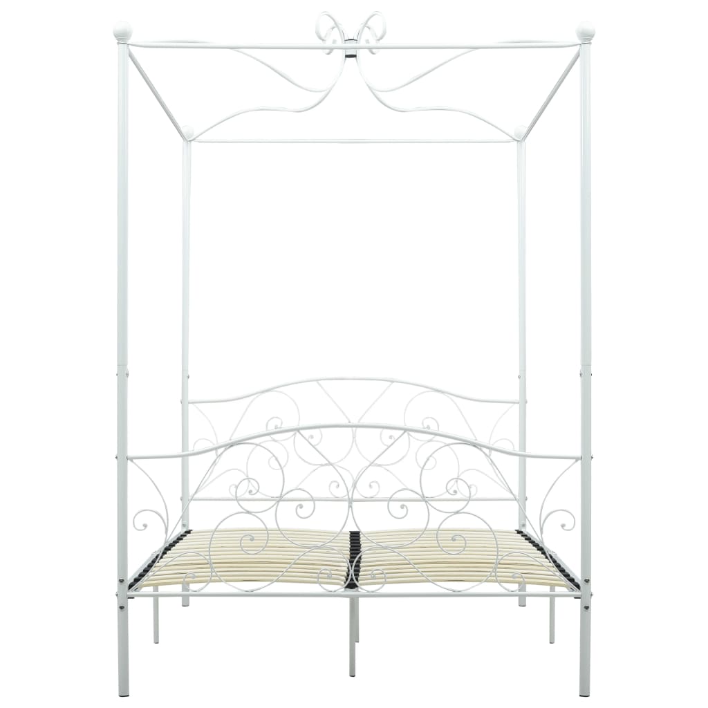 Bed Frame Without Mattress With Canopy White 140X200 Cm Metal